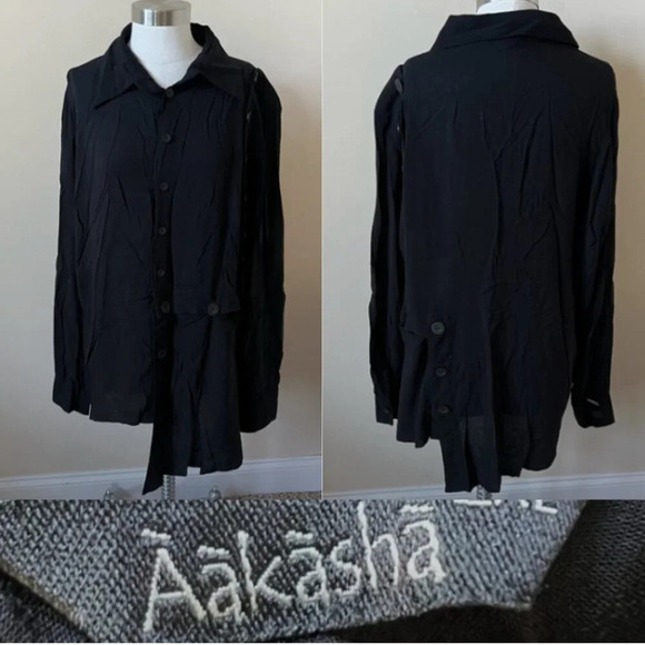 Aakasha Black Asymmetric Button Down Shirt 17906 - Picture 1 of 11